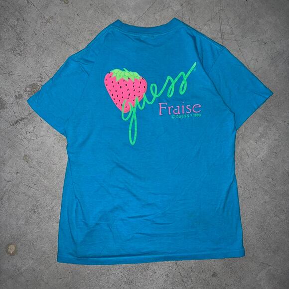 Vintage Guess Fraise Strawberry 1989 Single Stitch T Shirt - Picture 1 of 7